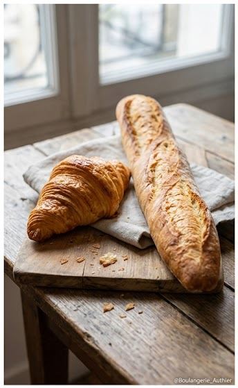 Französisches Croissant und Baguette